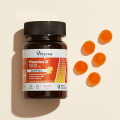 Gummies Vitamine D VITAVEA Bien-être aide à contribuer au fonctionnement normal du système immunitaire et contribuer au maintien d'une ossature et d'une fonction musculaire normale.